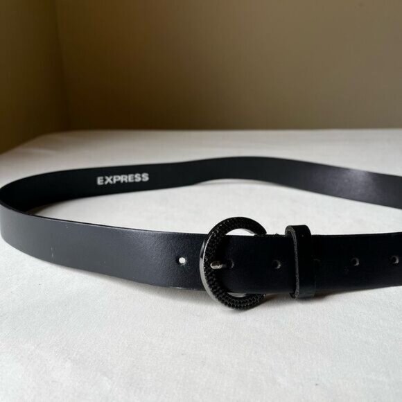 Y2K Express Italian Leather Rhinestone Belt Black Made in Italy 36 Indie Sleaze - Picture 2 of 8